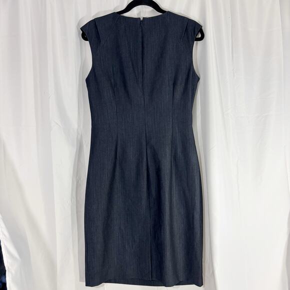 Calvin Klein Chambray Blue Sheath Dress 12 – Sleek Pleated Side, Work to Weekend - Picture 2 of 5